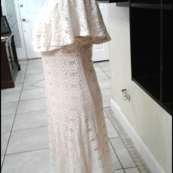 S-Twelve Boho Chic Romantic Bridal Off White Laced Ruffled Midi Dress - Picture 4 of 8